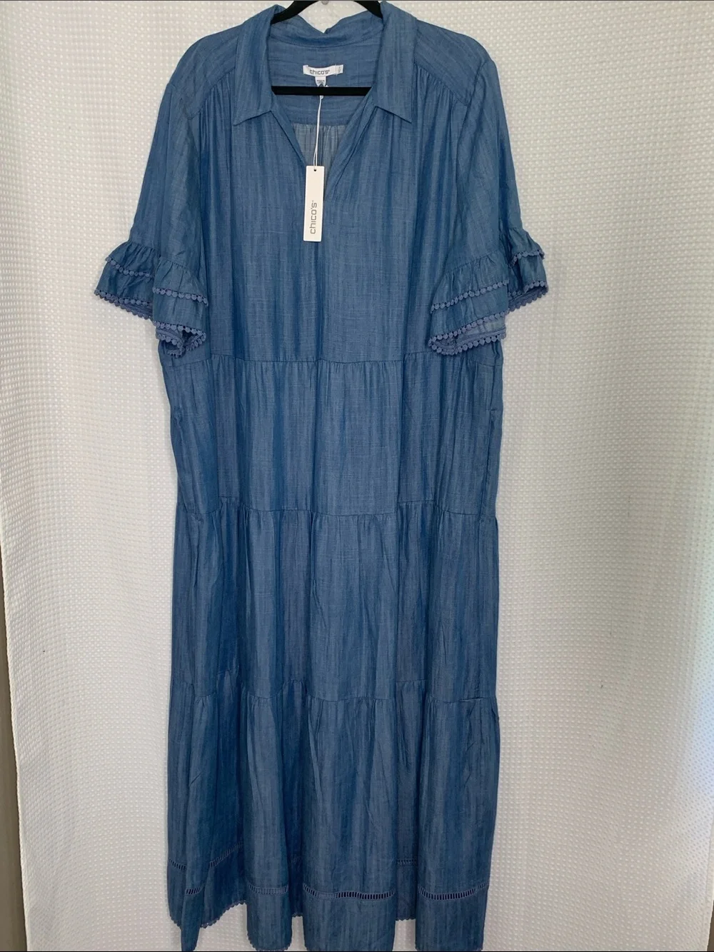 Chico's Blue Chambray Tencel Tiered V-Neck Maxi Dress Plus size 20 - Picture 5 of 15